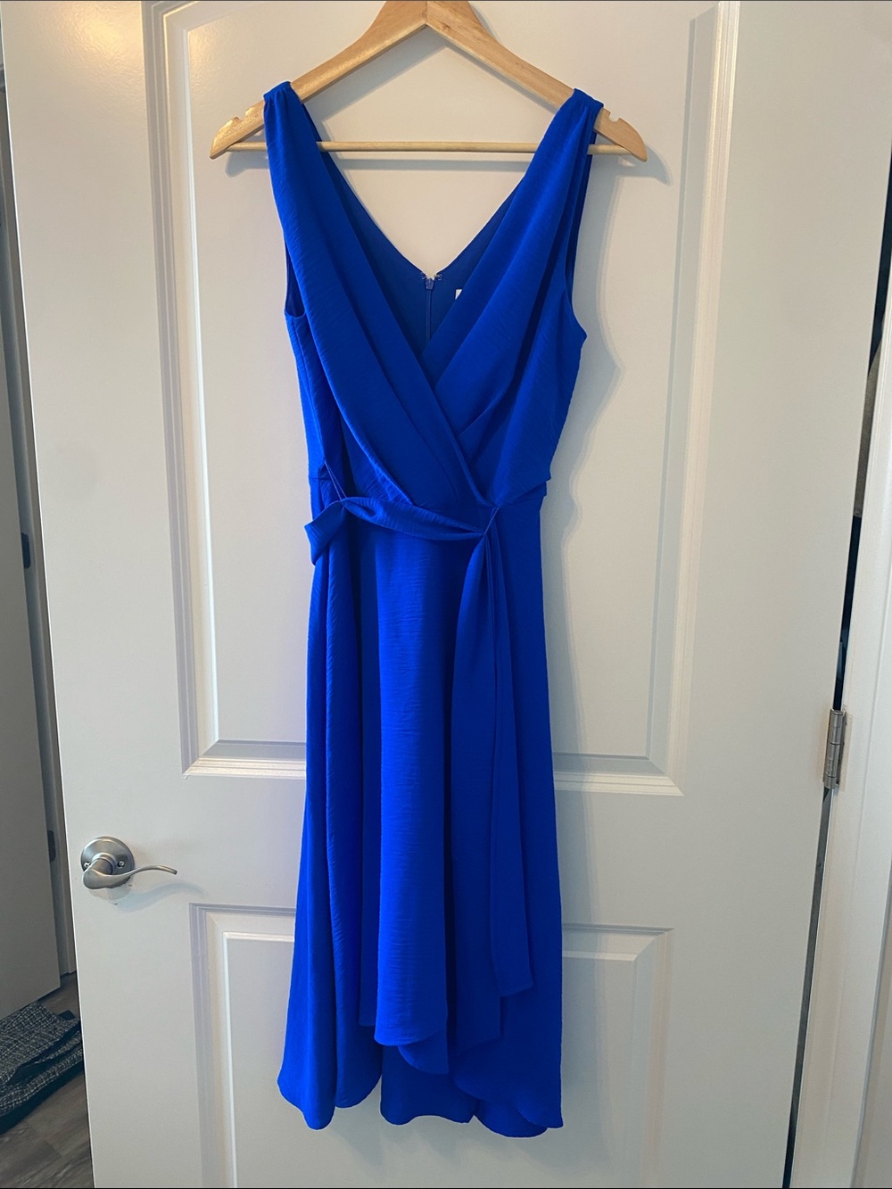 DKNY Cobalt Blue Sleeveless Wrap High-Low Dress